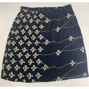 Casual Corner Woman & Co Blue Sheer Floral Skirt Side Zipper & Butron Size 18